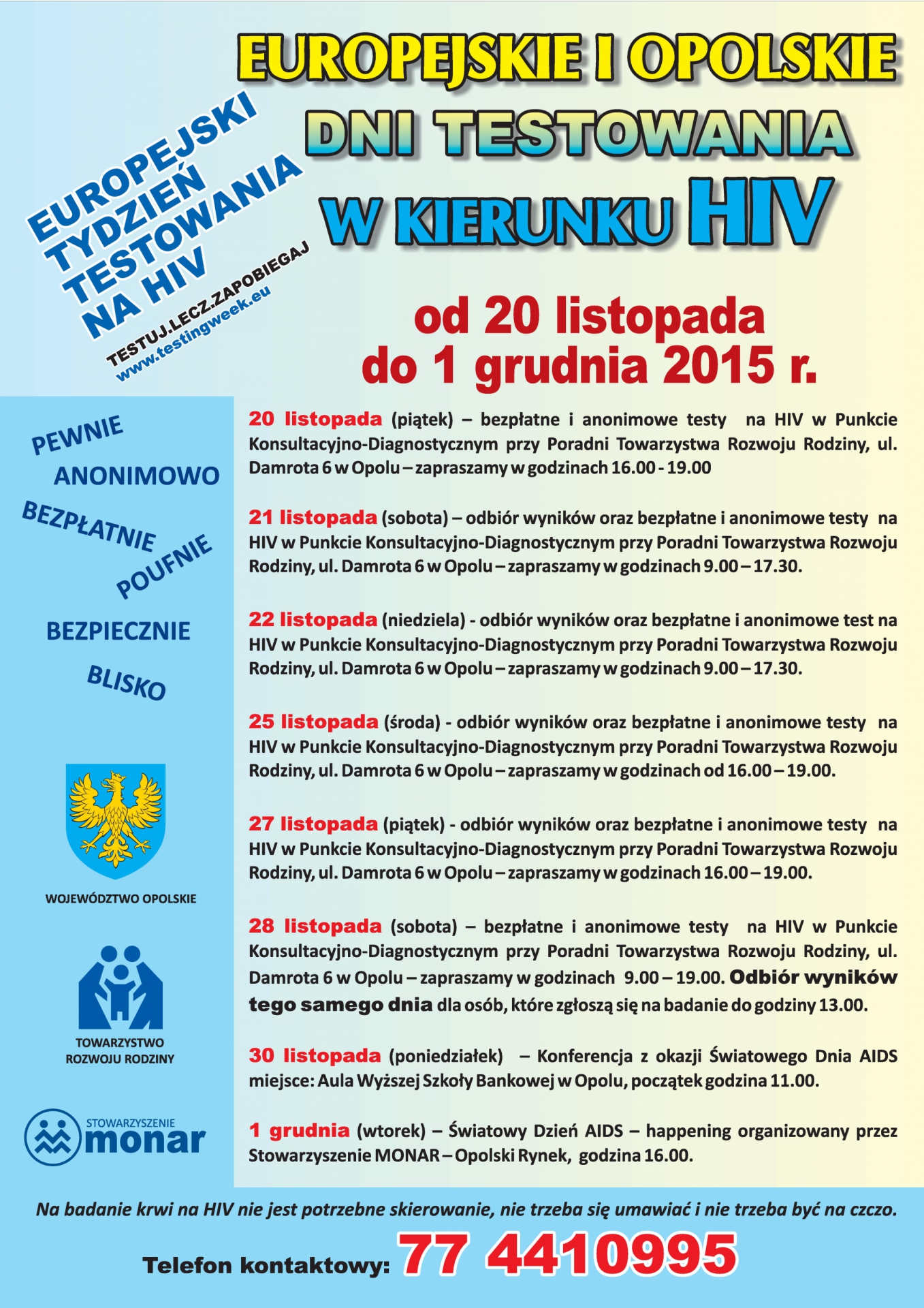 Europejskie i Opolskie Dni testowania w kierunku HIV 2015