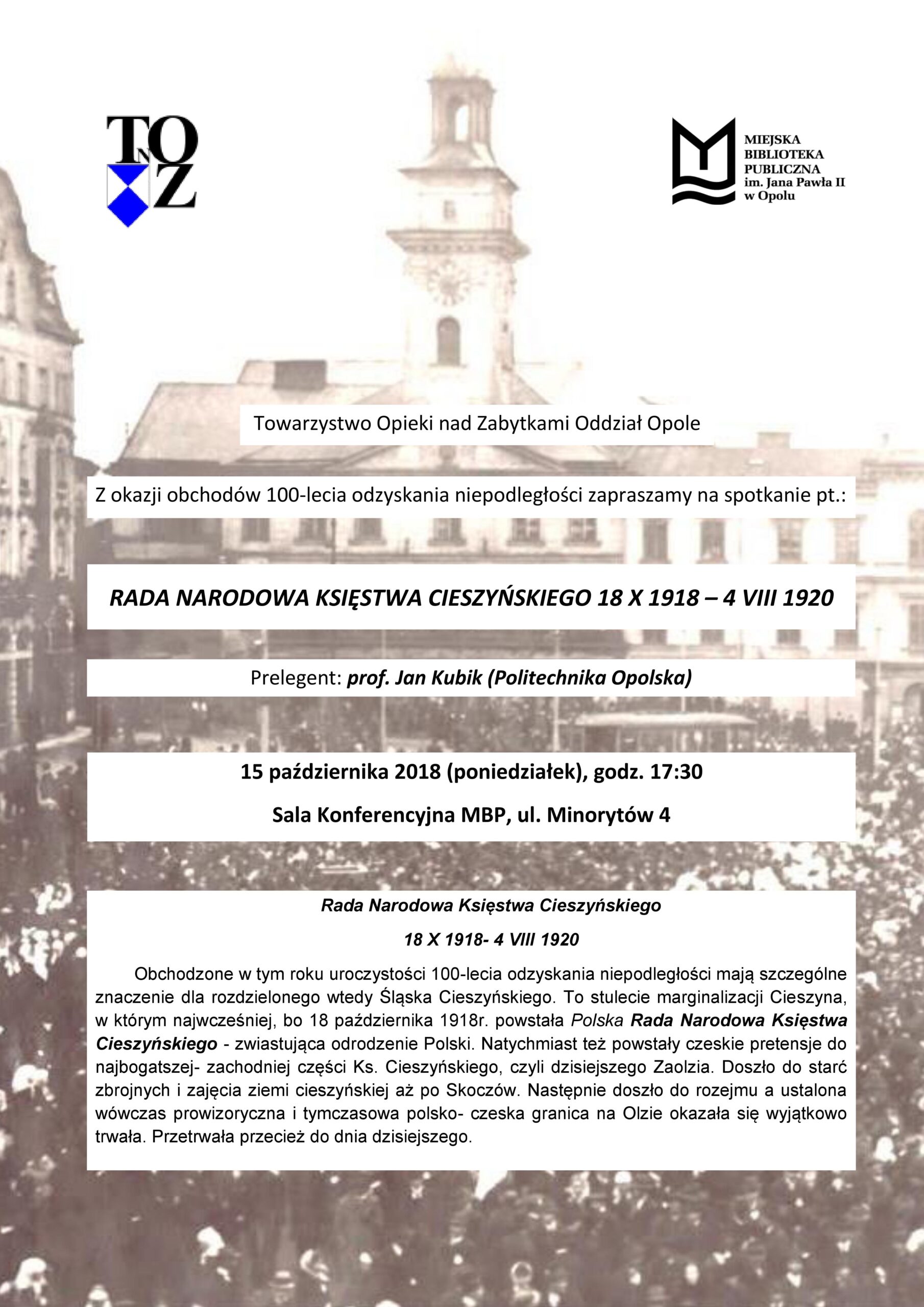 Read more about the article Rada Narodowa Księstwa Cieszyńskiego 18 X 1918- 4 VIII 1920
